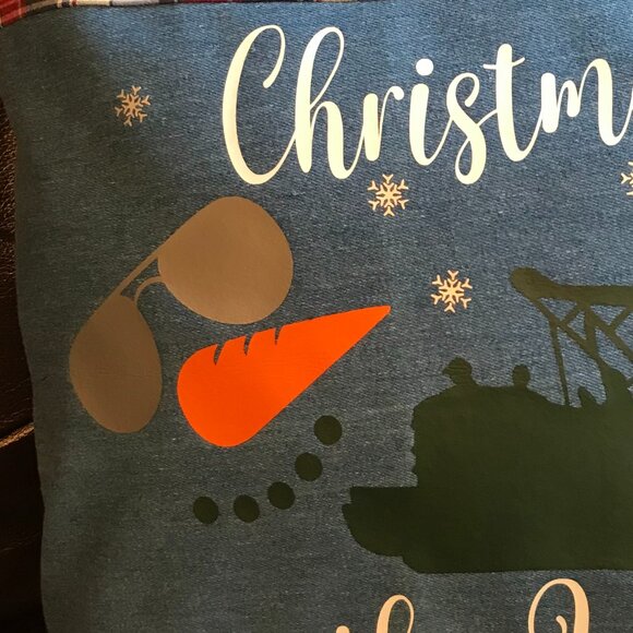 Holiday Lake Scene Pillow Cover: Appliqued Christmas on the Lake w/Pontoon 18x18 - Picture 6 of 10